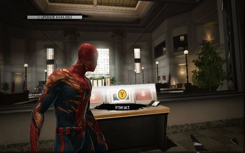 You need to use it at the security computer which can be found by the broken window - 2 - St. Gabriel's Bank - Side missions - The Amazing Spider-Man - Game Guide and Walkthrough