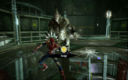 In order to defeat him, stand on one of the plates between the poles and wait for the beast to charge at you - 3 - Water Treatment Facility - Side missions - The Amazing Spider-Man - Game Guide and Walkthrough
