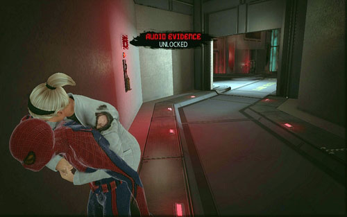 After saving Gwen from the mutant, head onwards until you see robots behind a window - Chapter 01 - Oscorp Is Your Friend - Collectibles inside buildings - The Amazing Spider-Man - Game Guide and Walkthrough