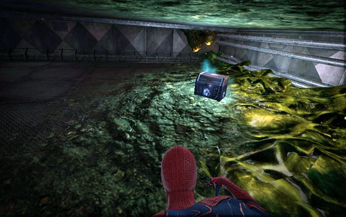 Hidden on the right, just by the exit - Chapter 06 - Smythe Strikes Back - p. 2 - Collectibles inside buildings - The Amazing Spider-Man - Game Guide and Walkthrough