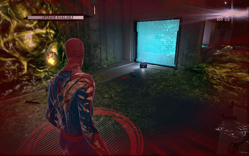 Lies beside the blue barrier on the right - Chapter 06 - Smythe Strikes Back - p. 2 - Collectibles inside buildings - The Amazing Spider-Man - Game Guide and Walkthrough