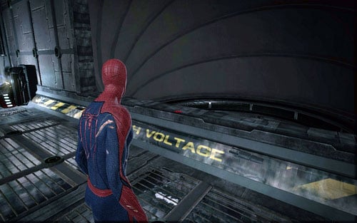 After destroying four machines, jump onto the lower level of the laboratory - Chapter 07 - Spidey to the Rescue - p. 1 - Collectibles inside buildings - The Amazing Spider-Man - Game Guide and Walkthrough