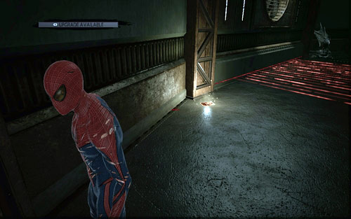 Can be found nearby the red lasers - Chapter 07 - Spidey to the Rescue - p. 1 - Collectibles inside buildings - The Amazing Spider-Man - Game Guide and Walkthrough