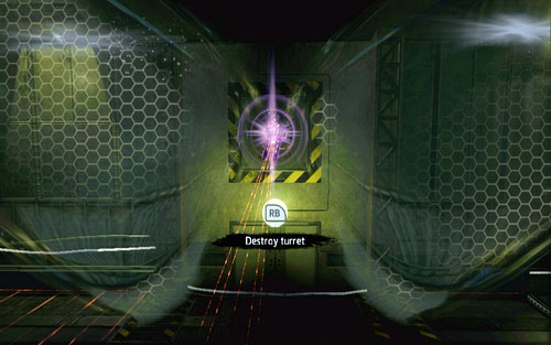 Flying through the hole between them, grab onto the wall below and destroy the turrets behind your back - Chapter 07 - Spidey to the Rescue - p. 2 - Collectibles inside buildings - The Amazing Spider-Man - Game Guide and Walkthrough