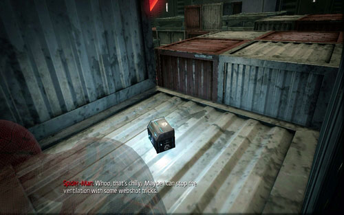 Jump onto the first crate on the left and head to the other side of the room along the boxes - Chapter 10 - Spider-Man No More! - p. 2 - Collectibles inside buildings - The Amazing Spider-Man - Game Guide and Walkthrough