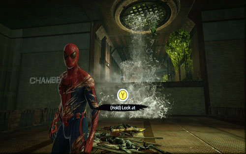 On the left side, behind a waterfall, there's a small room with the fifth magazine hidden inside - Water Treatment Facility - Collectibles inside buildings - The Amazing Spider-Man - Game Guide and Walkthrough