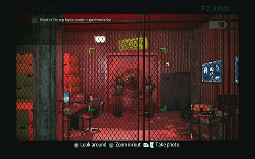 You need to photograph the large shield and two mannequins standing behind the grate by the wall - OSCORP Secret Lab 1 - Collectibles inside buildings - The Amazing Spider-Man - Game Guide and Walkthrough