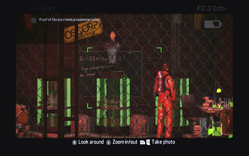 The target of this photo is the chemistry lab attended by a man in a red suit - OSCORP Secret Lab 3 - Collectibles inside buildings - The Amazing Spider-Man - Game Guide and Walkthrough