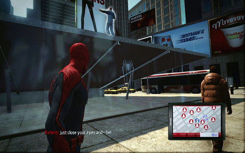 The next symbol is hidden on one of the windows - Costumes list - Spider-Man's costumes - The Amazing Spider-Man - Game Guide and Walkthrough