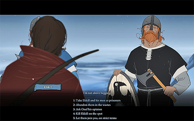 You may let Ekkill join the caravan, imprison him, send him away, or even kill him! - Journey to Wyrmtoe | Chapter 4 - Chapter 4 - The Banner Saga Game Guide