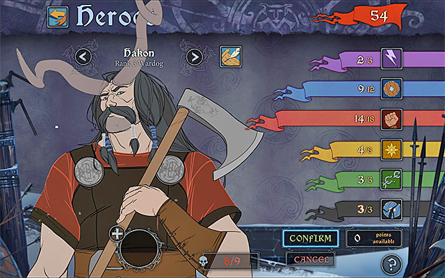 You should spend almost all Renown points on developing the characters - Renown | Caravan - Caravan - The Banner Saga Game Guide