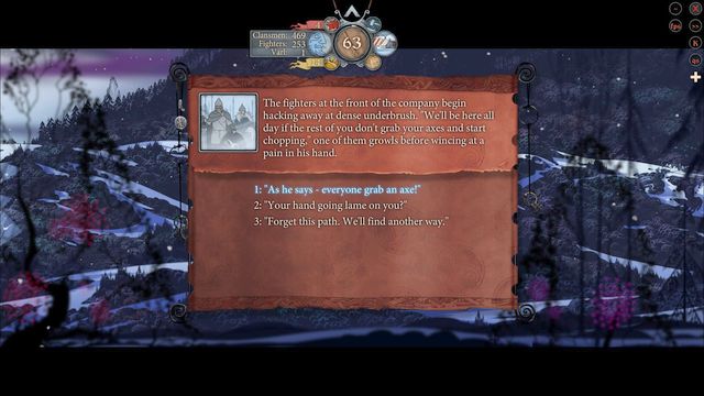 Soon after you set out from the encampment, you will have to take the first decision - Road to Einartoft | Chapter 13 - Chapter 13 - The Banner Saga 2 Game Guide