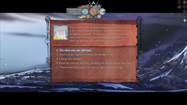 Soon after you leave the village of Einartoft, you will have to take another decision - Road to Old Ford | Chapter 13 - Chapter 13 - The Banner Saga 2 Game Guide