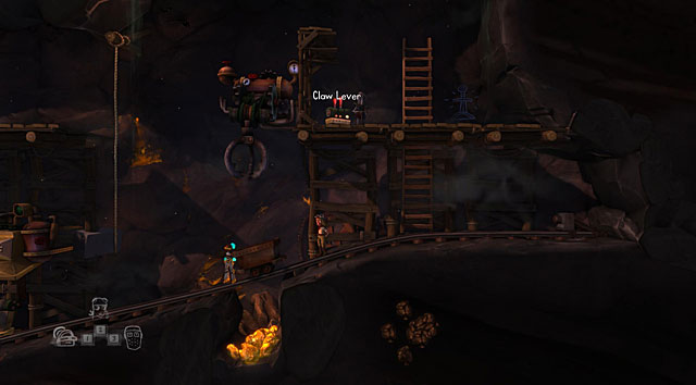 Use the third hero to use the Claw Lever and gold will be loaded onto the car - The Mine - The Cave (generally accessible locations) - The Cave - Game Guide and Walkthrough