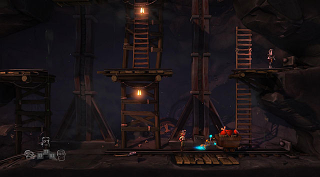 Stand with two characters on the platform on the right - The Mine - The Cave (generally accessible locations) - The Cave - Game Guide and Walkthrough