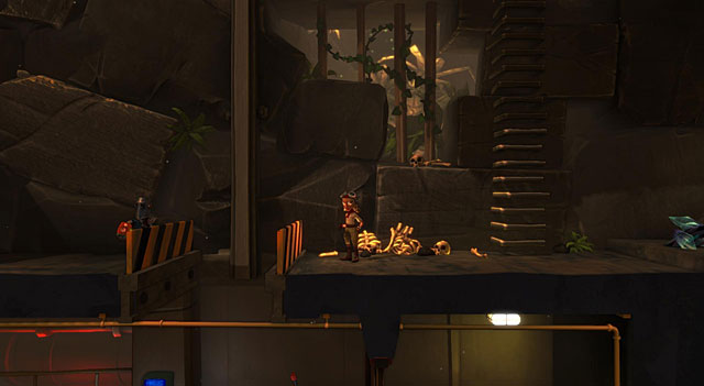 Head above and hold the Lever with one character - The ZOO - The Cave (generally accessible locations) - The Cave - Game Guide and Walkthrough