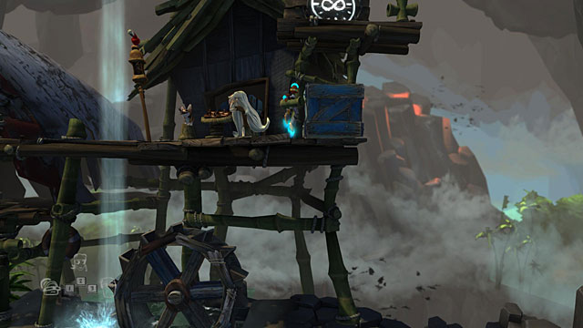 Go up the ladder onto the platform by the Hermit house and drop the big wooden crate to the right - The Island - The Cave (generally accessible locations) - The Cave - Game Guide and Walkthrough