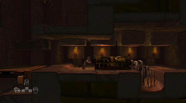 Jump onto the sarcophagus with the adventurer and pull it to the right - The Adventurer - Locations for specific characters - The Cave - Game Guide and Walkthrough