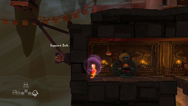 Stop meditating and use the monk's special skill on the bolt five times until it falls down from the construction - The Monk - Locations for specific characters - The Cave - Game Guide and Walkthrough