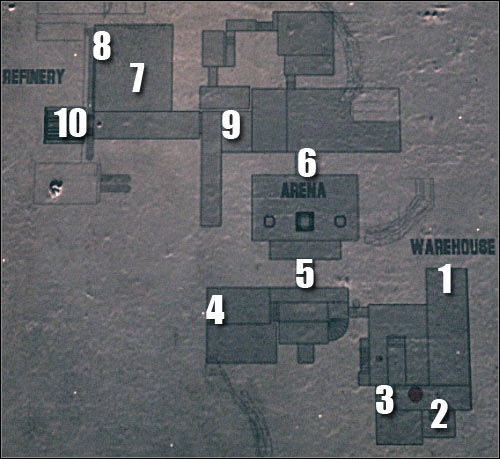 Map legend: 1 - starting area - Assault on Dark Athena - Old Town - part 1 - Assault on Dark Athena - The Chronicles of Riddick: Assault on Dark Athena - Game Guide and Walkthrough