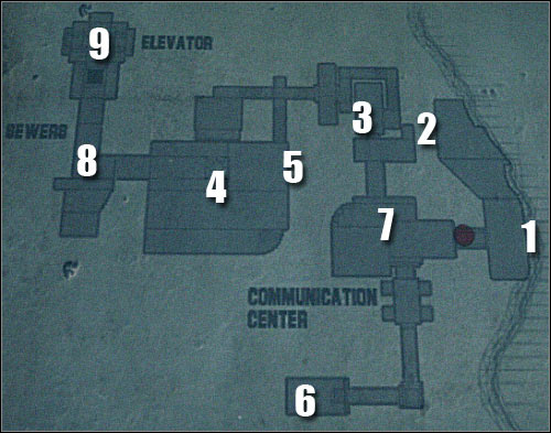 Map legend: 1 - starting area - Assault on Dark Athena - New Venice - part 1 - Assault on Dark Athena - The Chronicles of Riddick: Assault on Dark Athena - Game Guide and Walkthrough