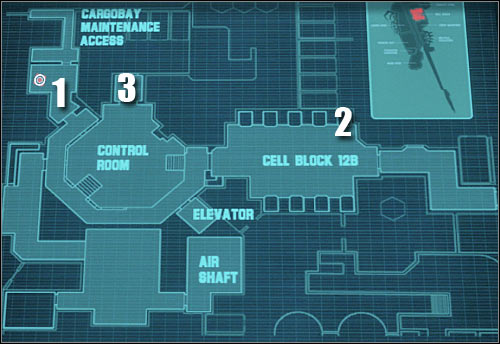 Map legend: 1 - starting area - Assault on Dark Athena - Celldecks #3 - Assault on Dark Athena - The Chronicles of Riddick: Assault on Dark Athena - Game Guide and Walkthrough