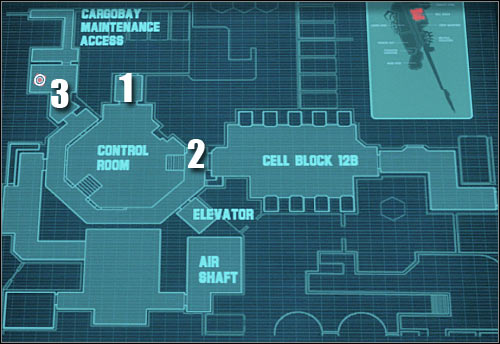 Map legend: 1 - starting area - Assault on Dark Athena - Celldecks #2 - Assault on Dark Athena - The Chronicles of Riddick: Assault on Dark Athena - Game Guide and Walkthrough