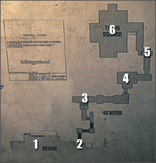 Map legend: 1 - starting area - Assault on Dark Athena - Tutorial - Assault on Dark Athena - The Chronicles of Riddick: Assault on Dark Athena - Game Guide and Walkthrough