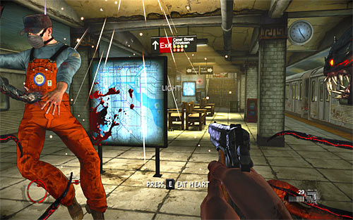 Use the stairs leading to the platform and quickly hide behind one of the pillars - Payback - p. 3 - Walkthrough - The Darkness II - Game Guide and Walkthrough