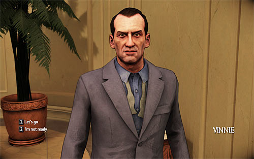 Go back to the elevator and talk to Vinnie, confirming that you want to leave the mansion (the 1 key) - The Family - Walkthrough - The Darkness II - Game Guide and Walkthrough