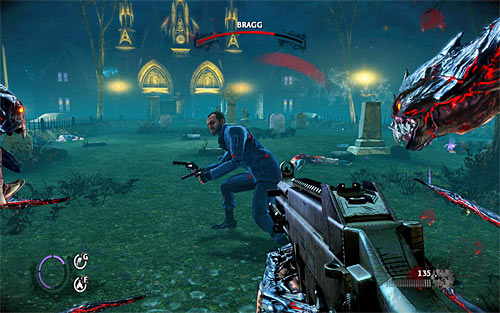 You can attack Bragg in the same way as previously, so shoot at him with best guns you have - Saying Goodbye - p. 2 - Walkthrough - The Darkness II - Game Guide and Walkthrough