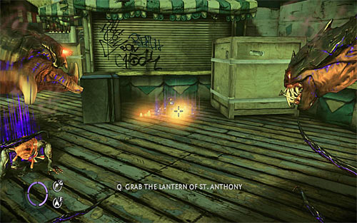 Walk over the ramp and once you get inside the building consider usage of a Talent Shrine - Fun and Games - p. 1 - Walkthrough - The Darkness II - Game Guide and Walkthrough