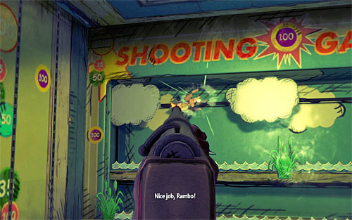 Listen to a short conversation and press the E key to start a shooting mini-game - Fun and Games - p. 1 - Walkthrough - The Darkness II - Game Guide and Walkthrough