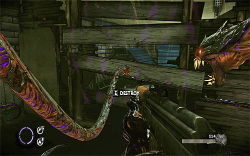 Do not worry that after reaching the closed gate you'll be illuminated by reflectors, because no one will attack you here - Fun and Games - p. 1 - Walkthrough - The Darkness II - Game Guide and Walkthrough