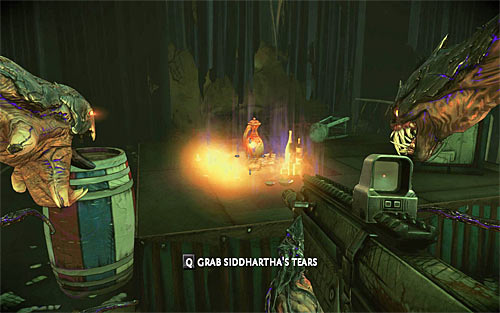 Enter the warehouse and go to the front of the truck parked here, reaching the place with a hidden relic (Siddartha's Tears - 21/29) - Fun and Games - p. 3 - Walkthrough - The Darkness II - Game Guide and Walkthrough