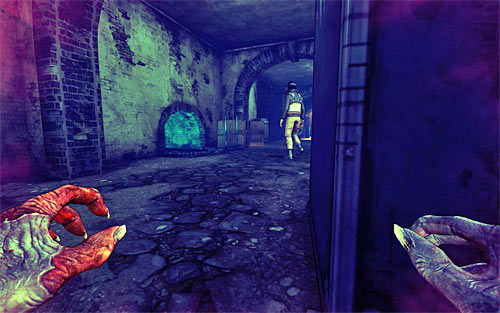 Lean out from behind the crate now and wait until the second guard finishes his patrol (screen above) - Rat in a Maze - p. 1 - Walkthrough - The Darkness II - Game Guide and Walkthrough