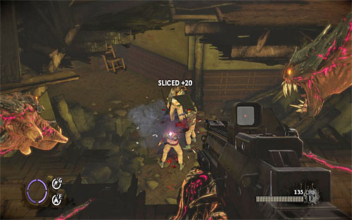 You can now return to the previously bypassed hole in the floor and focus on opponents standing below - Homecoming - p. 2 - Walkthrough - The Darkness II - Game Guide and Walkthrough