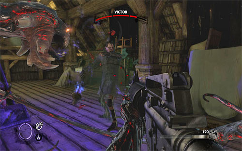 Using the firearms is not the only option, because from time to time Victor appears near Jackie, and in such situation you may use the right tentacle - Last Stand - Walkthrough - The Darkness II - Game Guide and Walkthrough