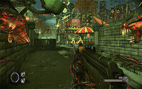 After leaving the first stage of the carnival (crossing under partially raised gate), you'll notice fleeing enemies (screen above) - Relics (14 - 20) - Relics - The Darkness II - Game Guide and Walkthrough