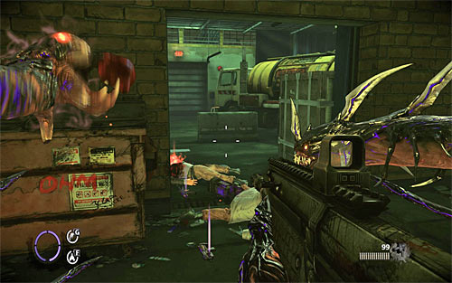 You have to reach a warehouse with parked large truck (screen above) - Relics (21 - 29) - Relics - The Darkness II - Game Guide and Walkthrough