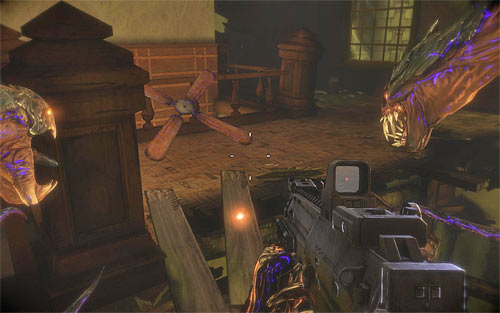 Shortly after winning the fight in a ballroom you'll reach the place, where you'll see three enemies under you - Relics (21 - 29) - Relics - The Darkness II - Game Guide and Walkthrough