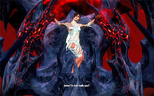 Shortly after starting this chapter move forwards, until you get to the place where game will zoom in imprisoned Jenny (screen above) - Relics (21 - 29) - Relics - The Darkness II - Game Guide and Walkthrough