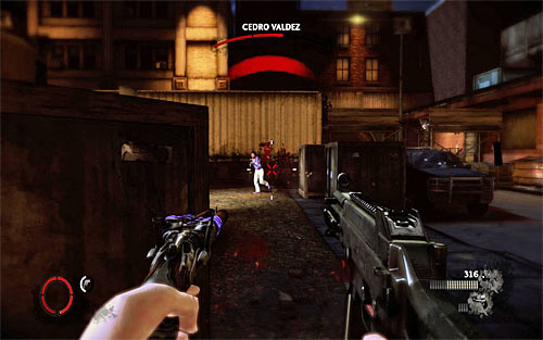 Valdez's health bar will start decreasing only after destroying all his armor - Vendettas campaign - hints - p. 1 - Vendettas - The Darkness II - Game Guide and Walkthrough