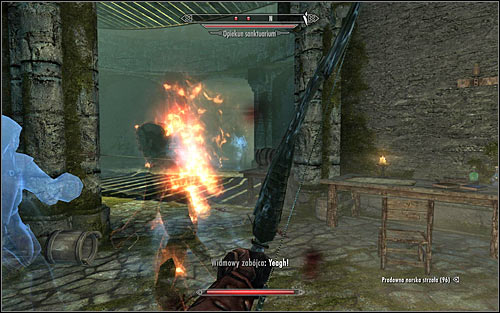 I recommend destroying from the distance oil lamps attached to the ceiling (near the bridge) and then quickly run down the stairs, so at least some of new guardians will get injuries from fire (screen above) - The Cure for Madness - p. 2 - The Dark Brotherhood quests - The Elder Scrolls V: Skyrim Game Guide