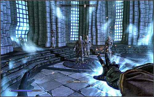 Turn around towards Tolfdir and hold down the mouse button to which you assigned the spell - First Lessons - College of Winterhold quests - The Elder Scrolls V: Skyrim Game Guide