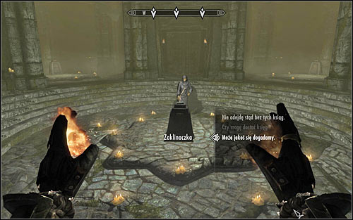 After reaching the destination, a conversation with The Caller, whos rather unhappy with you killing all of her Mages, will automatically start - Hitting the Books - p. 2 - College of Winterhold quests - The Elder Scrolls V: Skyrim Game Guide