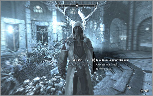 Head to the middle part of the Arch-Mage Quarters and dont get surprised by the strange graphic filter, symbolizing time stop - Good Intentions - College of Winterhold quests - The Elder Scrolls V: Skyrim Game Guide