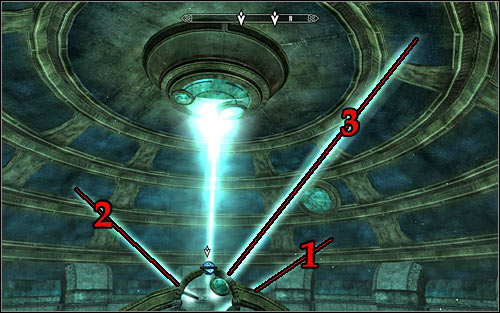 You main objective in this part of the puzzle is using magic until the lens are in such a position that each of the reflected light beams points at a different part of the multi-story ceiling - Revealing the Unseen - p. 3 - College of Winterhold quests - The Elder Scrolls V: Skyrim Game Guide