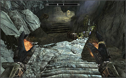 Return to the top highest level of the construction and search the southern part of the room for a path leading east (screen above) - Staff of Magnus - p. 3 - College of Winterhold quests - The Elder Scrolls V: Skyrim Game Guide