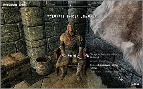 Return to Odmund, speak with him and return the amulet (screen above) - Onmunds Request - College of Winterhold quests - The Elder Scrolls V: Skyrim Game Guide